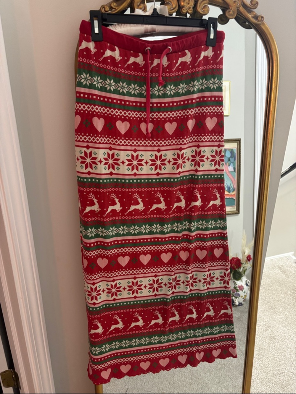 Festive Red & Green Holiday Maxi Skirt